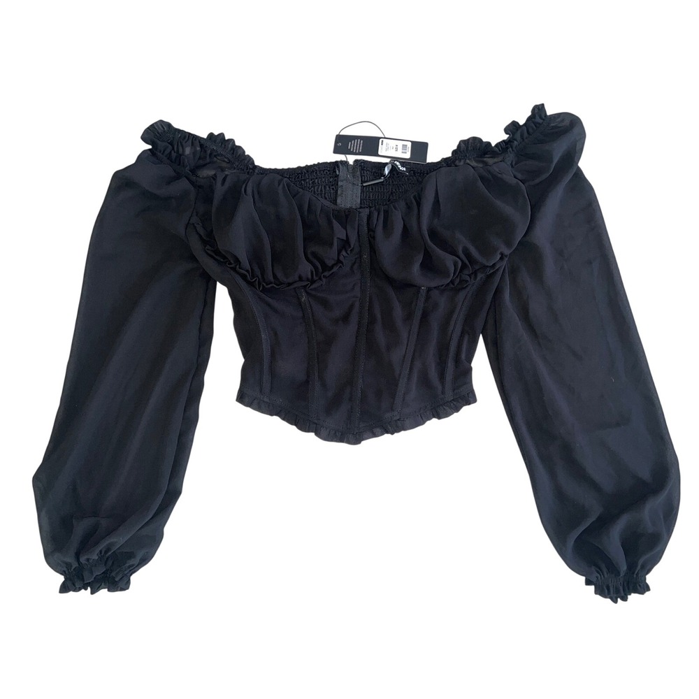 NEW Milkmaid Structured Corset Top Black Size M Off Shoulder Grunge Long Sleeve